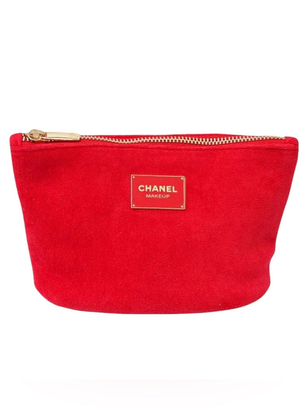 CHANEL 2017 GWP Red Velvet Makeup Beauty Cosmetic Pouch Bag Gold Logo Emblem NEW